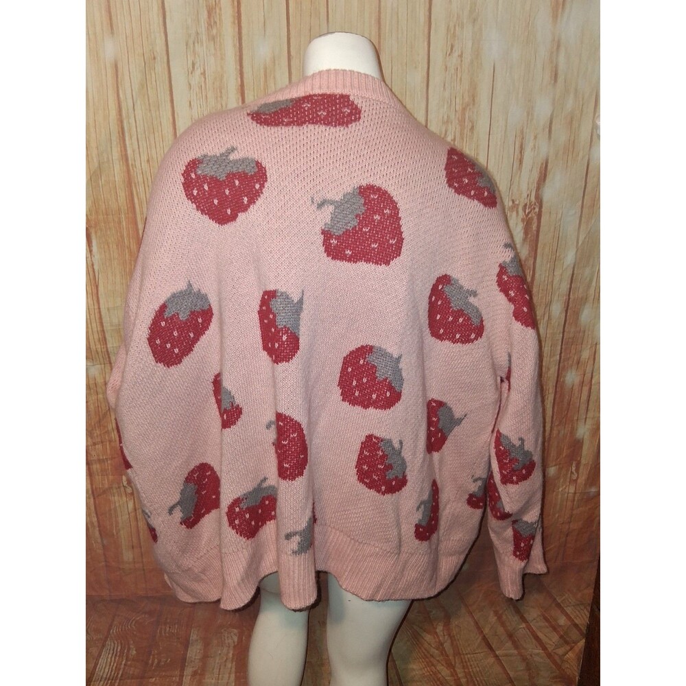 Shein Pink Strawberry Print Long Sleeve Cardigan Sz 3XL - Picture 3 of 3